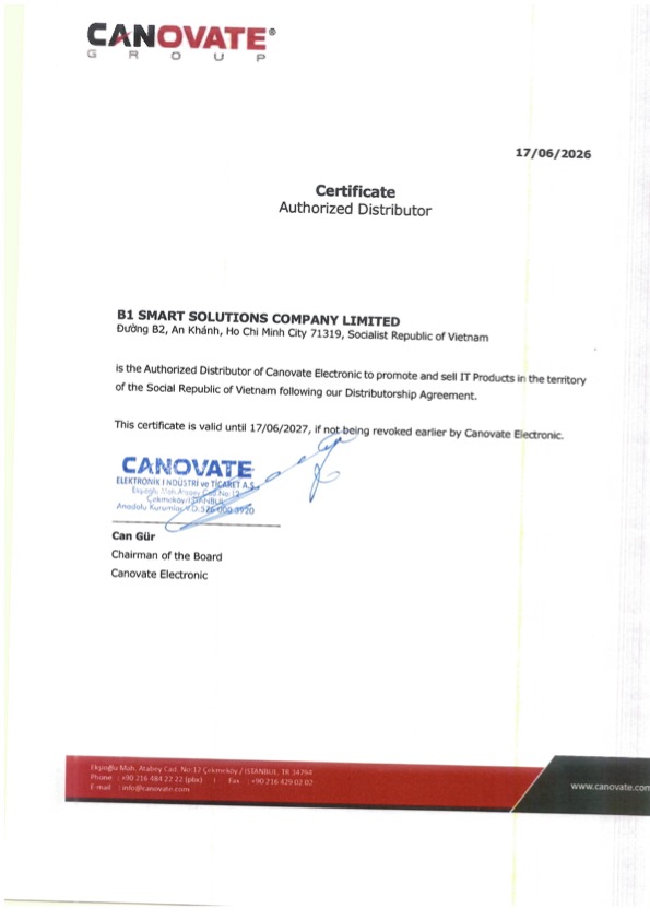 Canovate Authorized Distributor Certificate