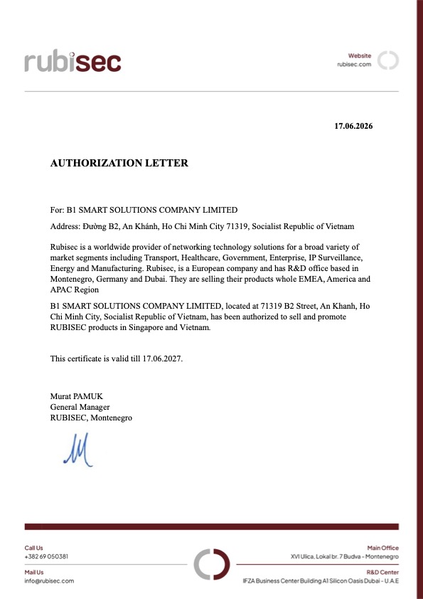 Rubisec Authorized Distributor Certificate